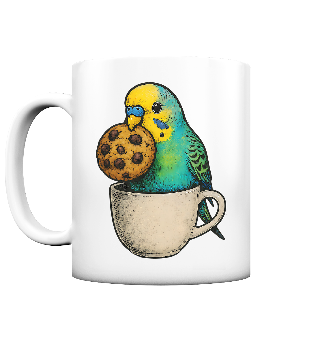 Cookie Time Budgie Mug – Cute Bird Coffee Art - Tasse matt