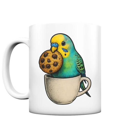 Cookie Time Budgie Mug – Cute Bird Coffee Art - Tasse matt
