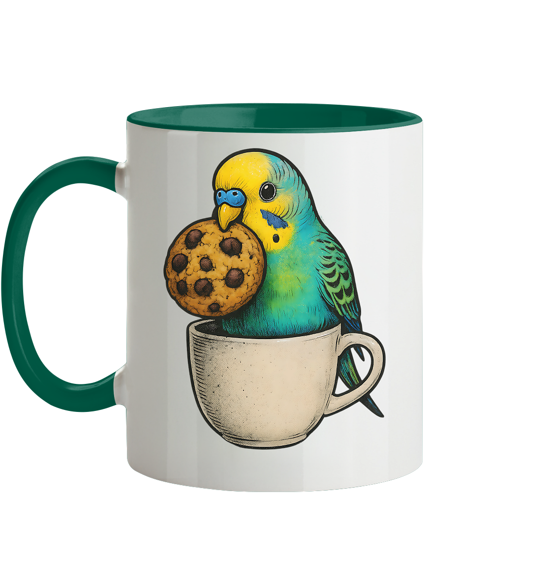 Cookie Time Budgie Mug – Cute Bird Coffee Art - Tasse zweifarbig