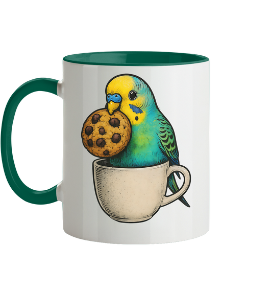 Cookie Time Budgie Mug – Cute Bird Coffee Art - Tasse zweifarbig