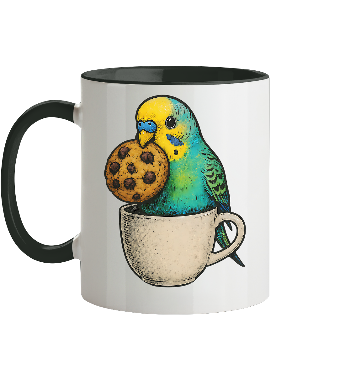 Cookie Time Budgie Mug – Cute Bird Coffee Art - Tasse zweifarbig
