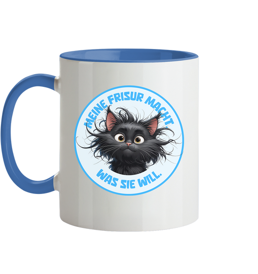 Meine Frisur macht, was sie will – Katze (blau) - Tasse zweifarbig