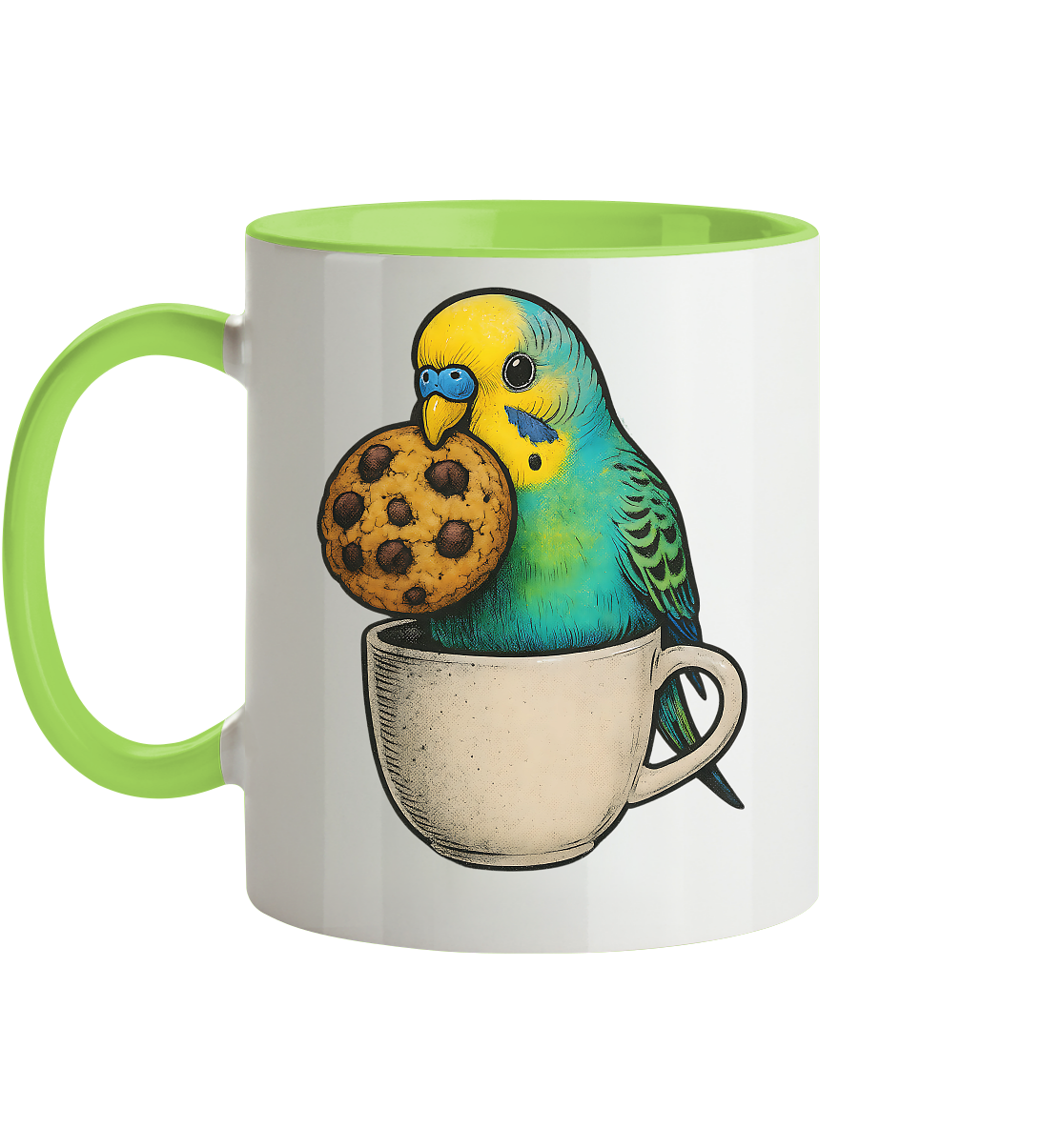 Cookie Time Budgie Mug – Cute Bird Coffee Art - Tasse zweifarbig