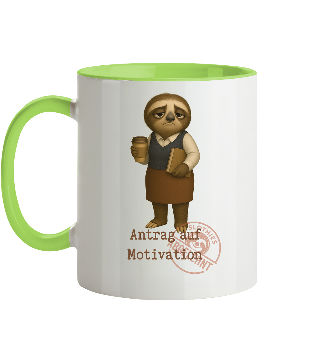 Slothies - „Antrag auf Motivation – Abgelehnt“ - Frau- | Slothies Design für alle mit Restenergie - Tasse zweifarbig