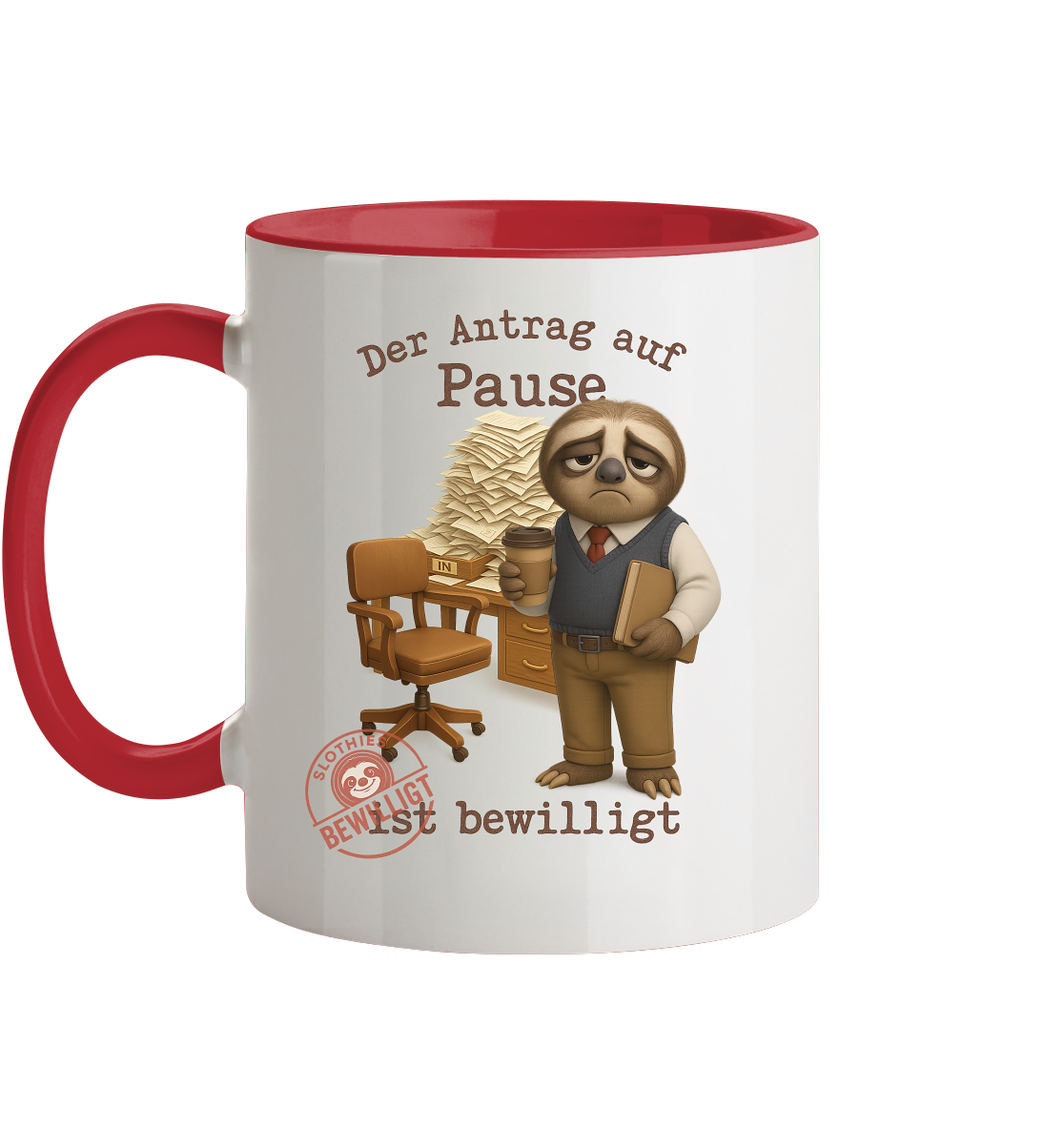 Slothies - „Antrag auf Pause – Bewilligt“ - Herr | Faultier-Design für Bürohelden & Beamte - Tasse zweifarbig