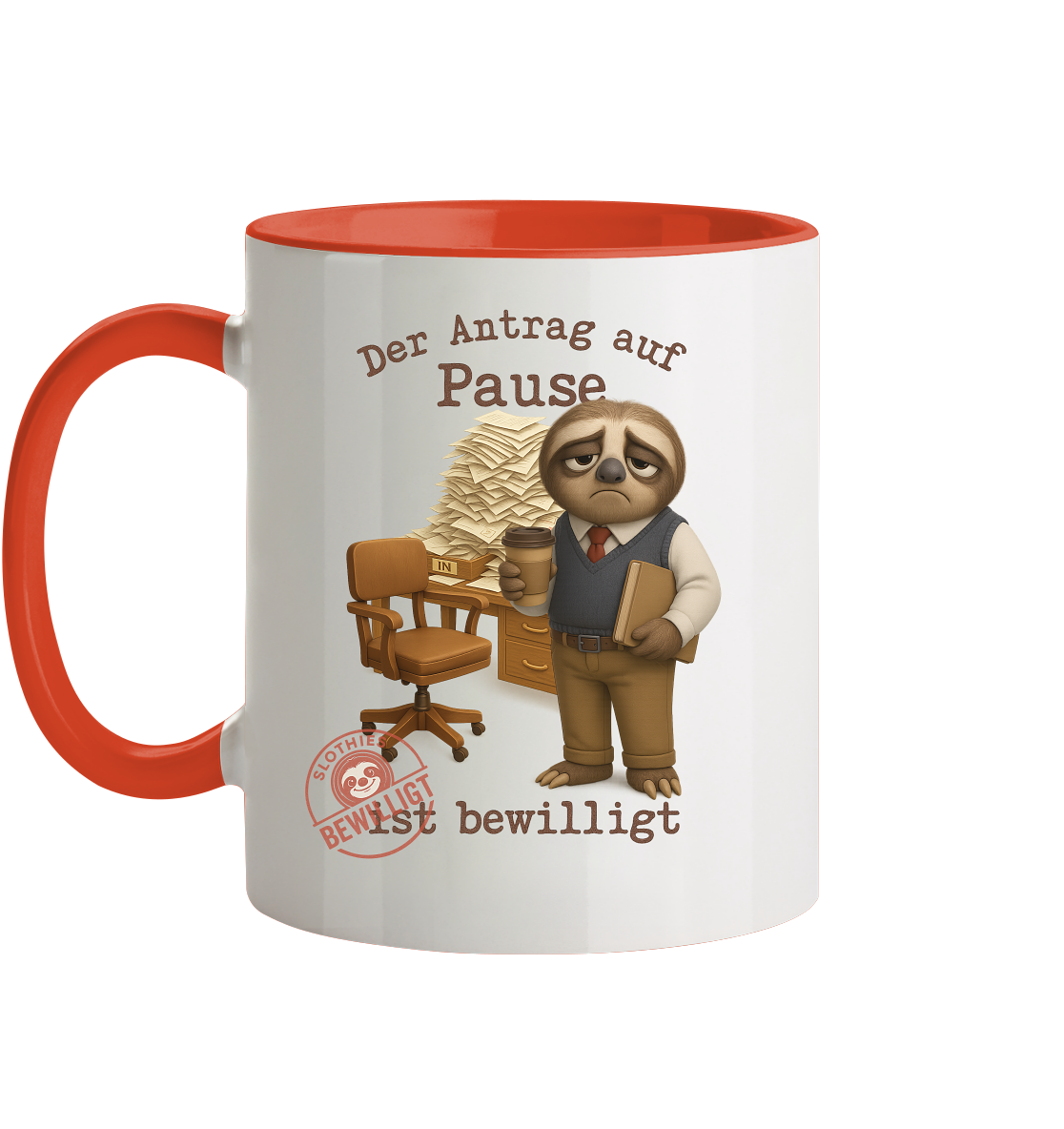 Slothies - „Antrag auf Pause – Bewilligt“ - Herr | Faultier-Design für Bürohelden & Beamte - Tasse zweifarbig