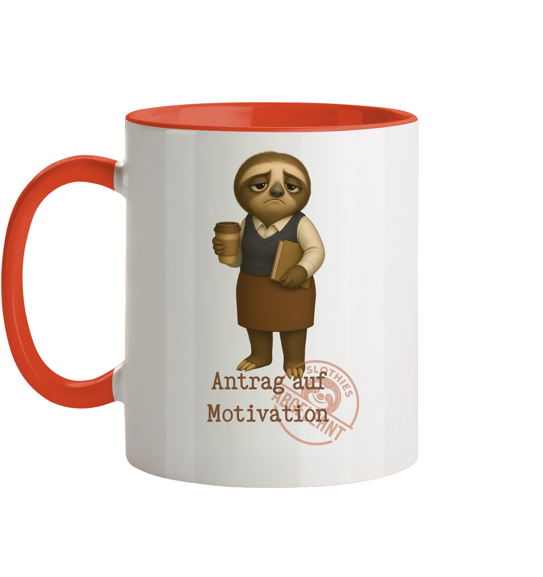 Slothies - „Antrag auf Motivation – Abgelehnt“ - Frau- | Slothies Design für alle mit Restenergie - Tasse zweifarbig