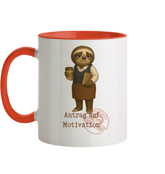 Slothies - „Antrag auf Motivation – Abgelehnt“ - Frau- | Slothies Design für alle mit Restenergie - Tasse zweifarbig