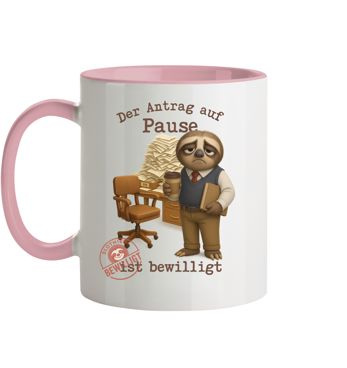 Slothies - „Antrag auf Pause – Bewilligt“ - Herr | Faultier-Design für Bürohelden & Beamte - Tasse zweifarbig
