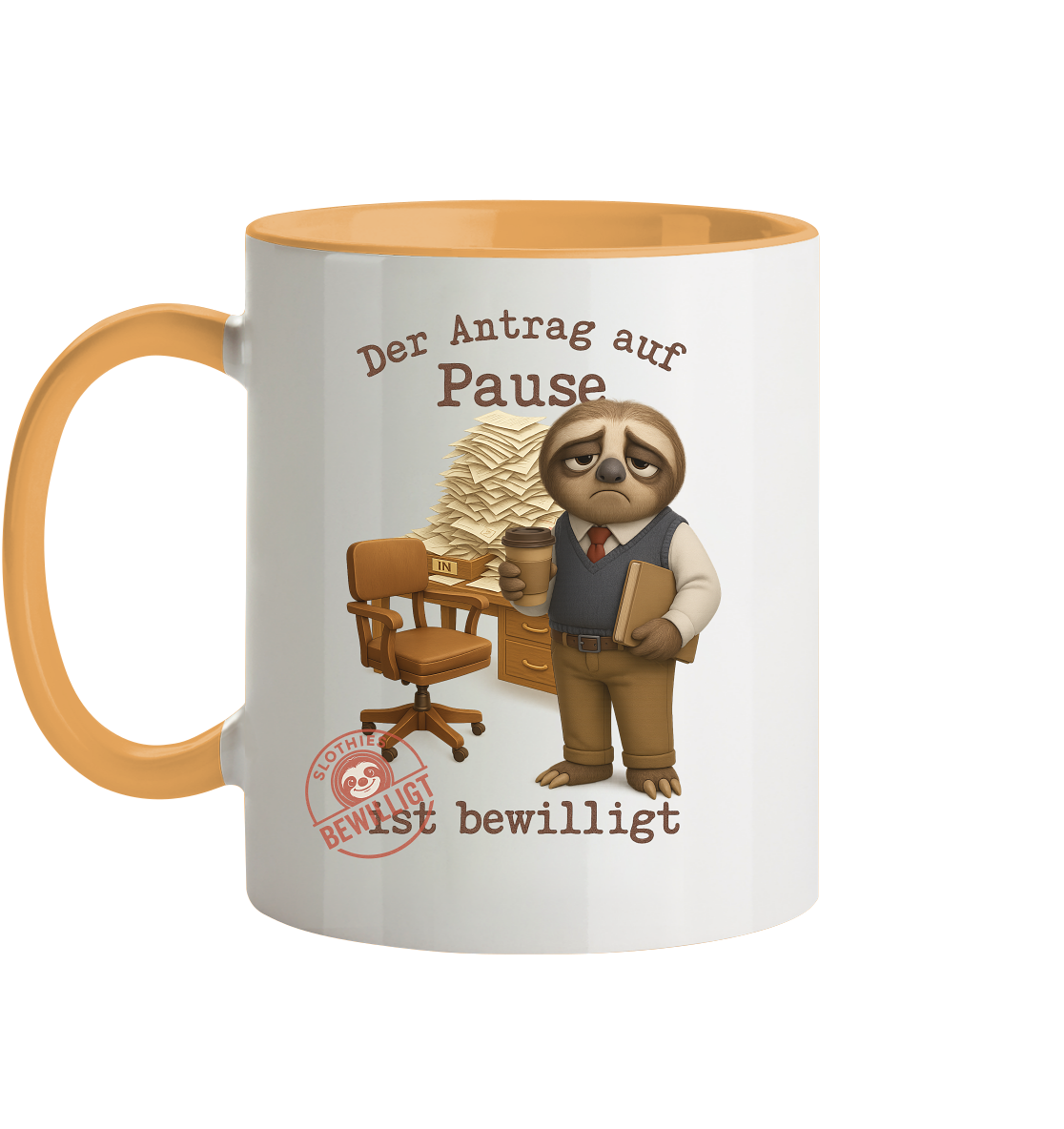 Slothies - „Antrag auf Pause – Bewilligt“ - Herr | Faultier-Design für Bürohelden & Beamte - Tasse zweifarbig
