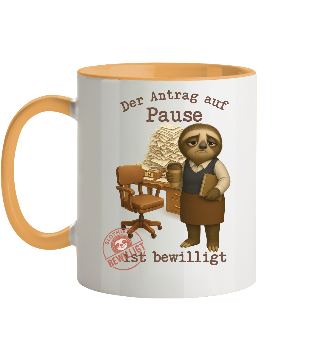 Slothies - „Antrag auf Pause – Bewilligt“ - Frau | Faultier-Design für Bürohelden & Beamte - Tasse zweifarbig