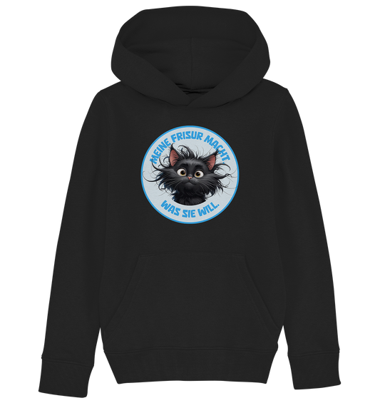 Meine Frisur macht, was sie will – Katze (blau) - Kids Organic Hoodie