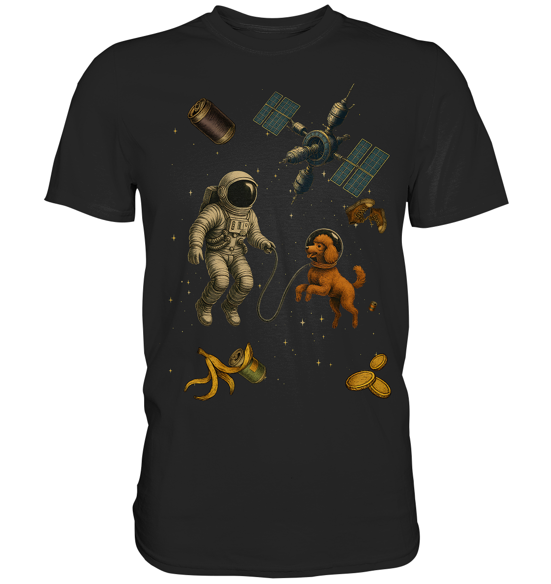 „Spacewalk Gone Weird – Astronaut Walking a Poodle“ - Premium Shirt