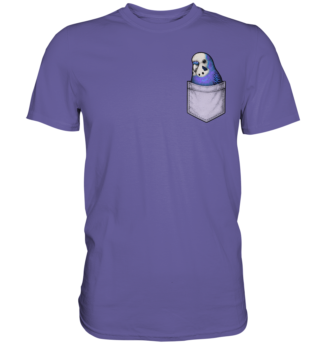 Peekaboo Pocket Bird – Lustiger Wellensittich im Hosentaschen-Style Violett - Premium Shirt