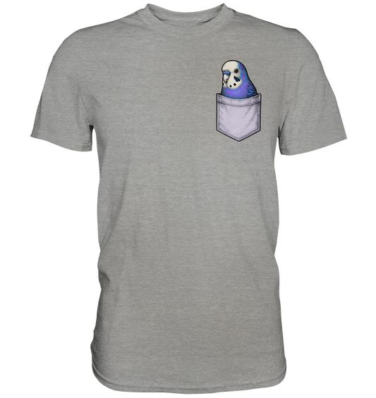 Peekaboo Pocket Bird – Lustiger Wellensittich im Hosentaschen-Style Violett - Premium Shirt