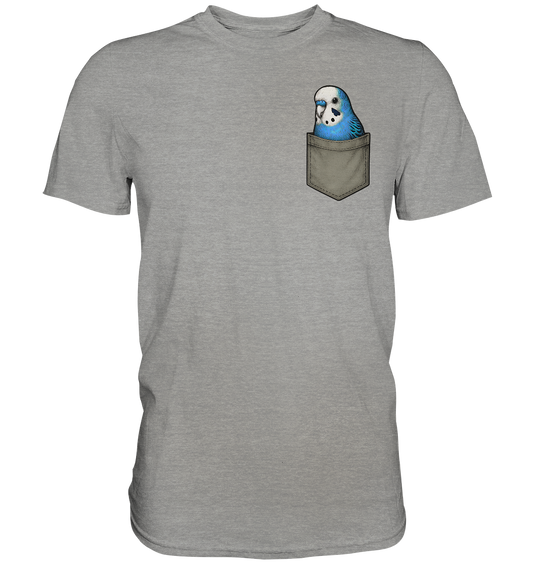 Peekaboo Pocket Bird – Lustiger Wellensittich im Hosentaschen-Style Blau - Premium Shirt