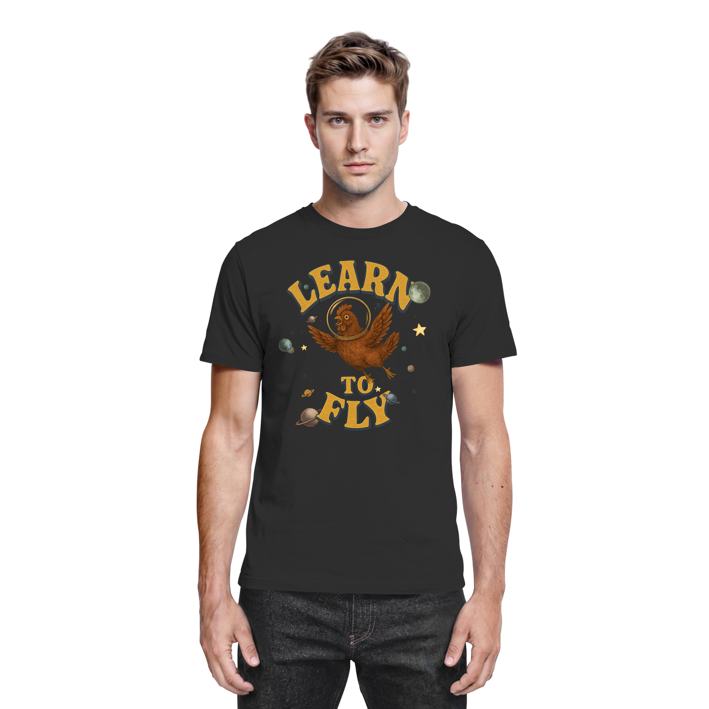 Learn to Fly – Huhn im All - Premium Shirt