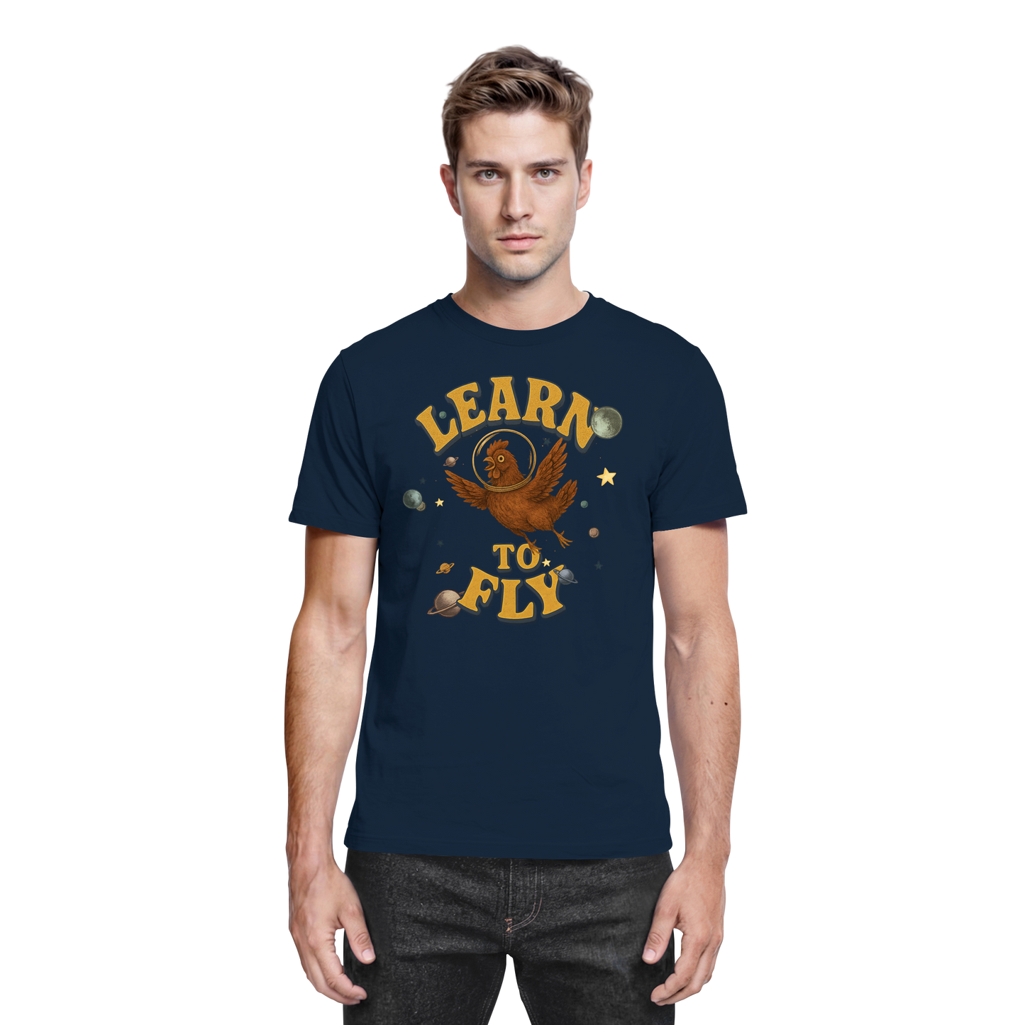 Learn to Fly – Huhn im All - Premium Shirt