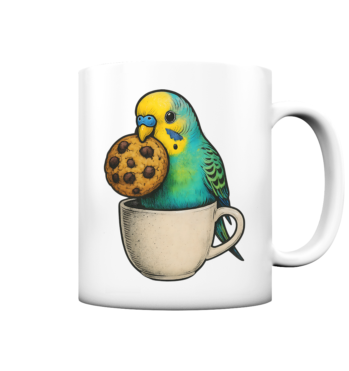 Cookie Time Budgie Mug – Cute Bird Coffee Art - Tasse matt
