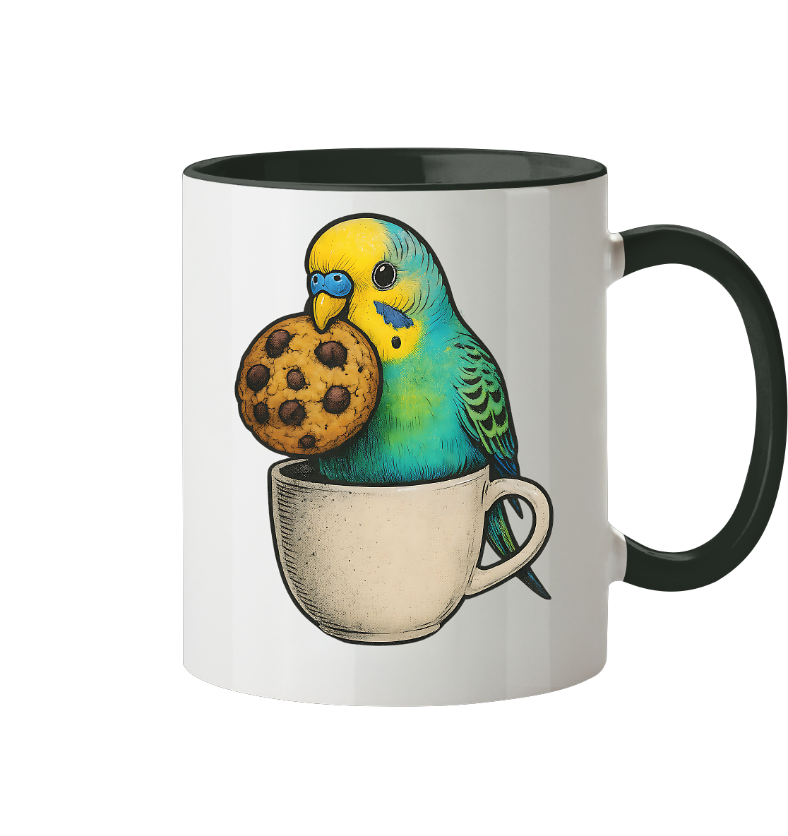 Cookie Time Budgie Mug – Cute Bird Coffee Art - Tasse zweifarbig