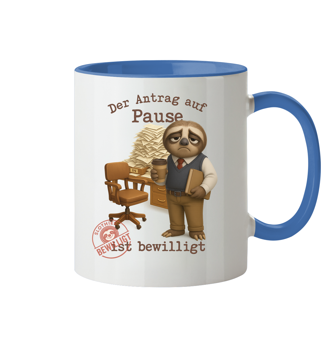 Slothies - „Antrag auf Pause – Bewilligt“ - Herr | Faultier-Design für Bürohelden & Beamte - Tasse zweifarbig