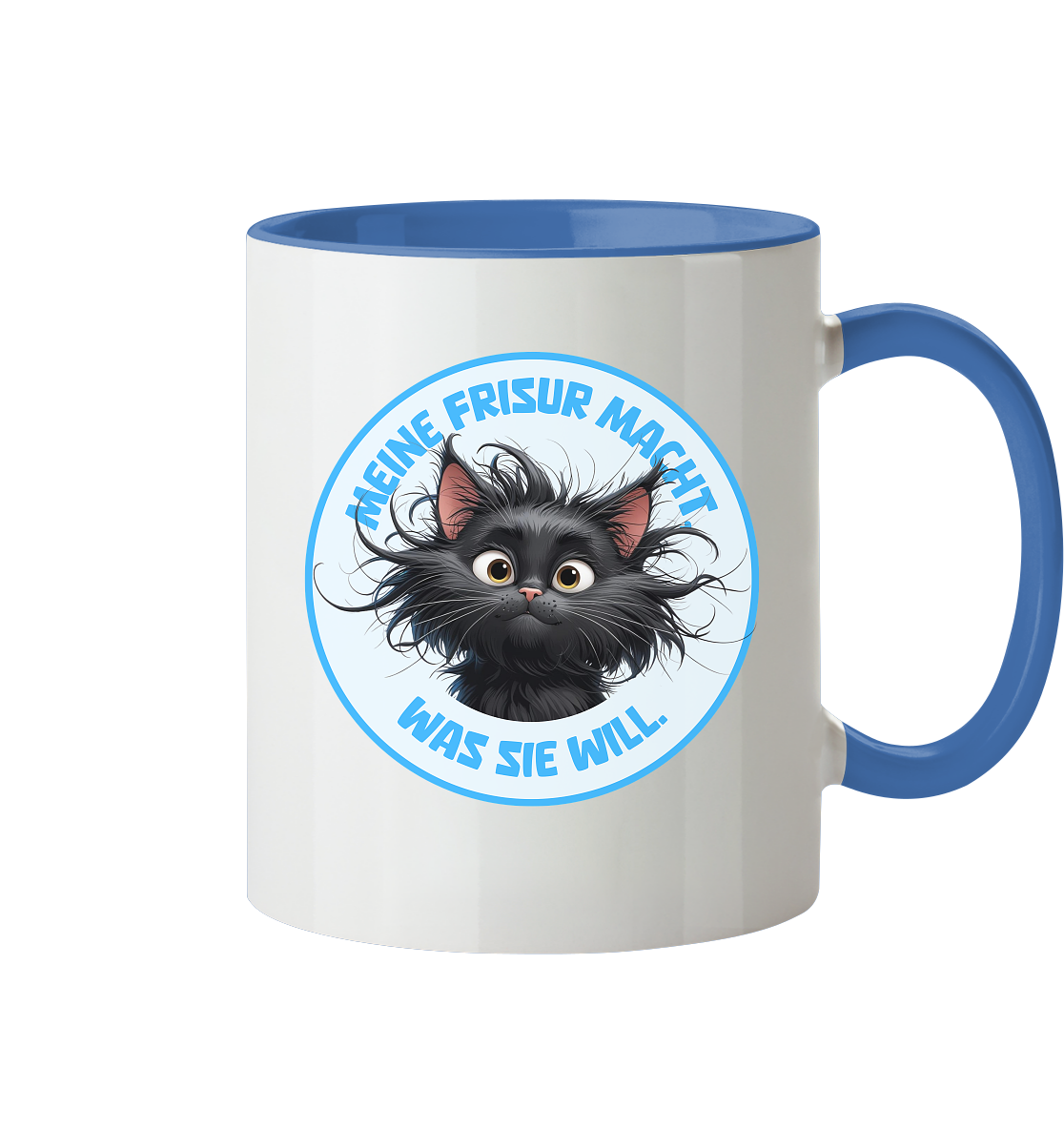 Meine Frisur macht, was sie will – Katze (blau) - Tasse zweifarbig