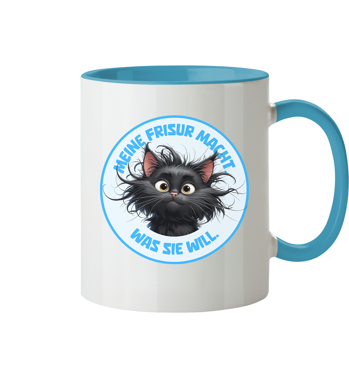 Meine Frisur macht, was sie will – Katze (blau) - Tasse zweifarbig