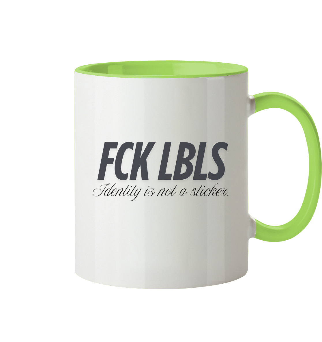 FCK LBLS – Identity is not a sticker - Tasse zweifarbig