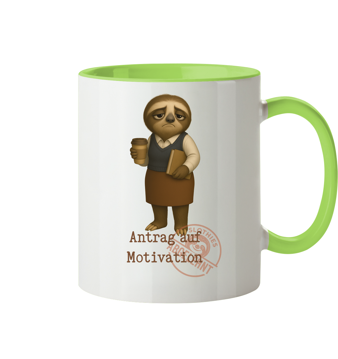 Slothies - „Antrag auf Motivation – Abgelehnt“ - Frau- | Slothies Design für alle mit Restenergie - Tasse zweifarbig