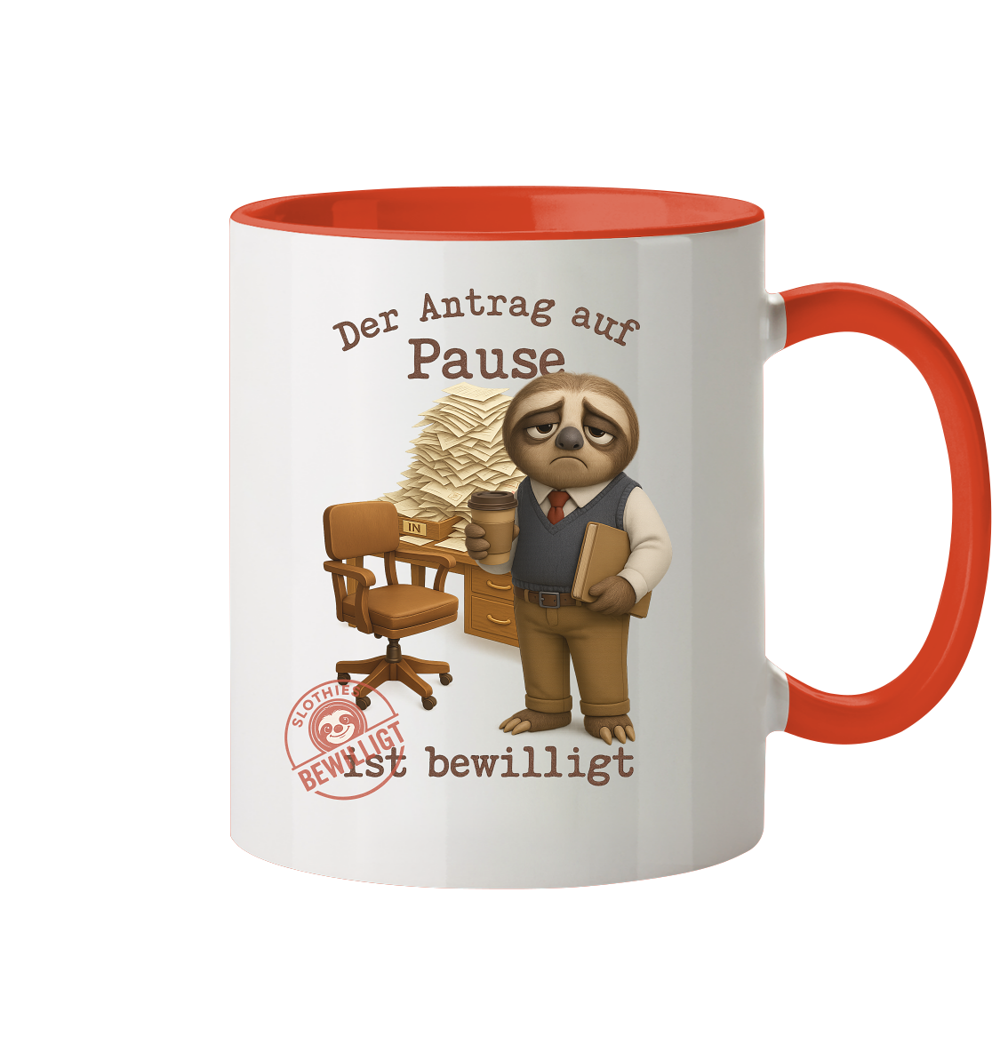 Slothies - „Antrag auf Pause – Bewilligt“ - Herr | Faultier-Design für Bürohelden & Beamte - Tasse zweifarbig