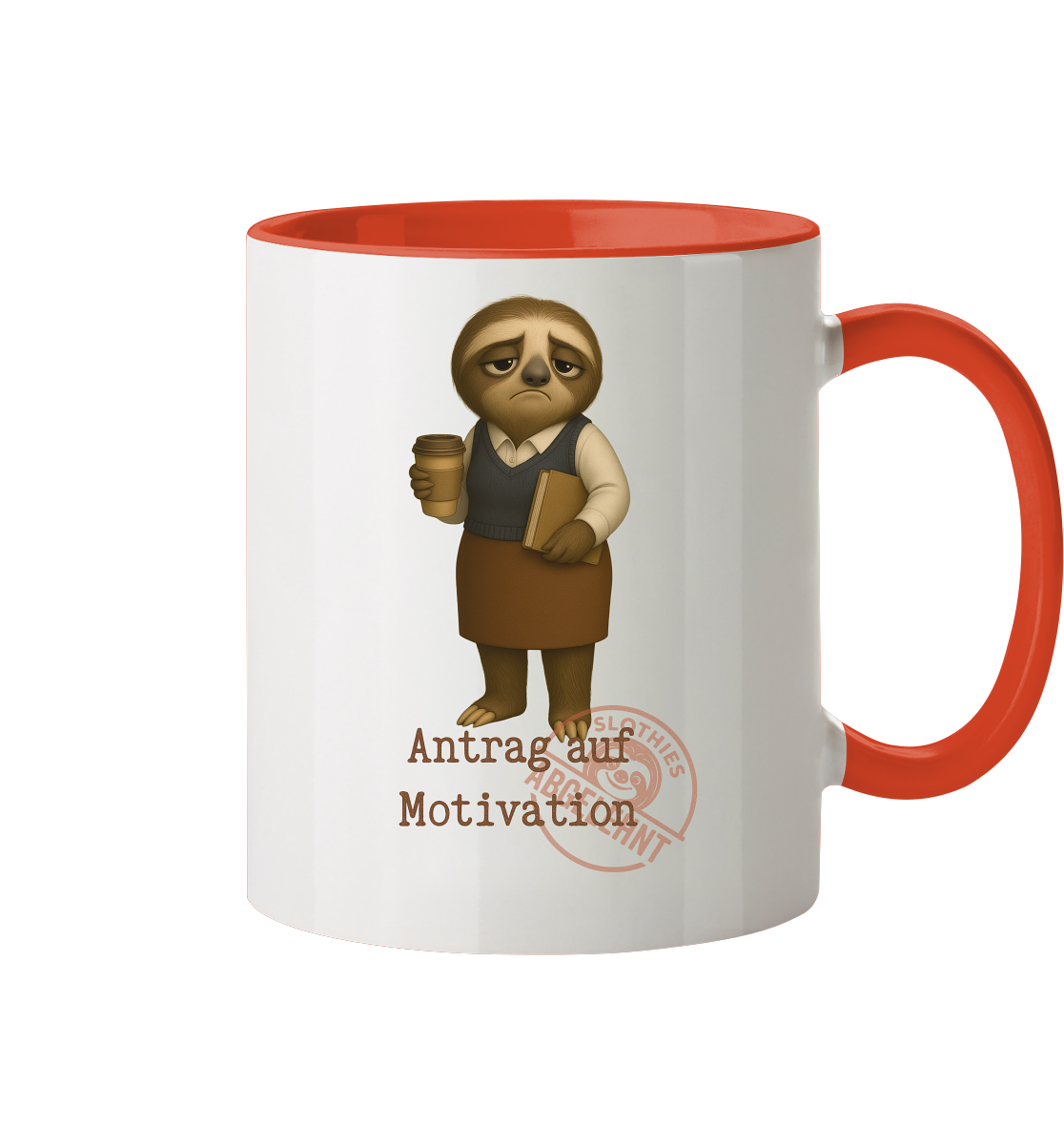 Slothies - „Antrag auf Motivation – Abgelehnt“ - Frau- | Slothies Design für alle mit Restenergie - Tasse zweifarbig