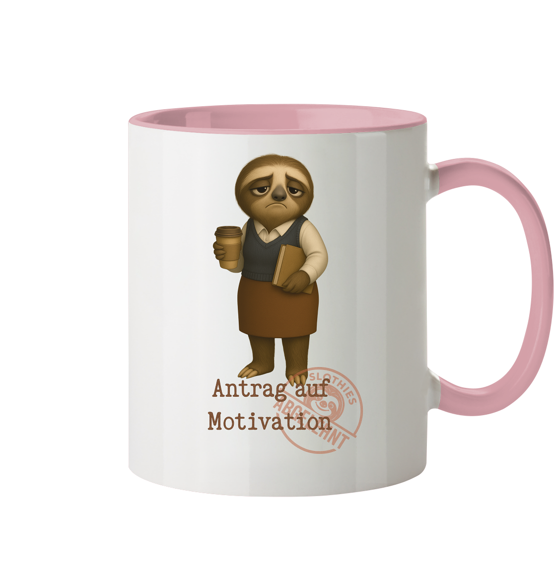 Slothies - „Antrag auf Motivation – Abgelehnt“ - Frau- | Slothies Design für alle mit Restenergie - Tasse zweifarbig