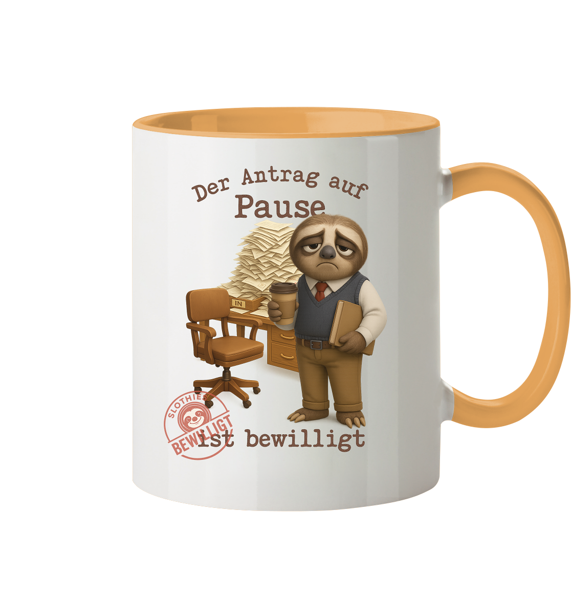 Slothies - „Antrag auf Pause – Bewilligt“ - Herr | Faultier-Design für Bürohelden & Beamte - Tasse zweifarbig