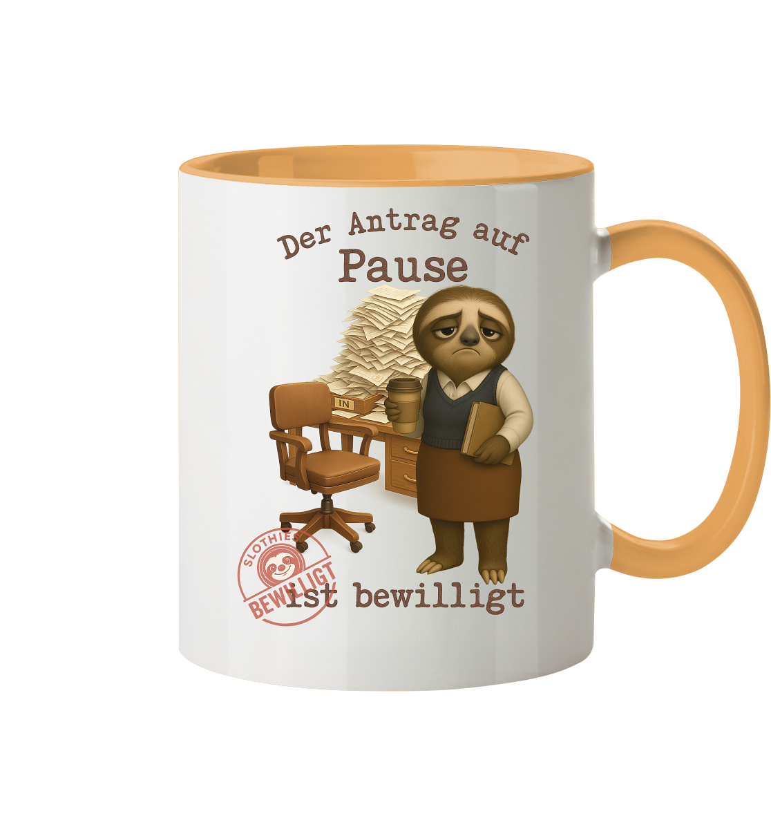 Slothies - „Antrag auf Pause – Bewilligt“ - Frau | Faultier-Design für Bürohelden & Beamte - Tasse zweifarbig