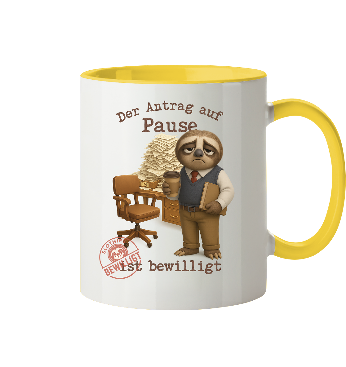 Slothies - „Antrag auf Pause – Bewilligt“ - Herr | Faultier-Design für Bürohelden & Beamte - Tasse zweifarbig