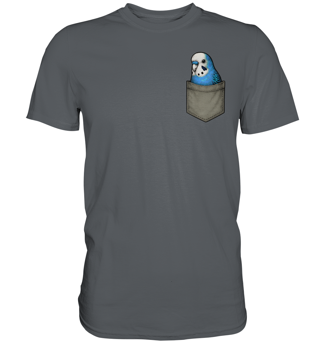 Peekaboo Pocket Bird – Lustiger Wellensittich im Hosentaschen-Style Blau - Premium Shirt