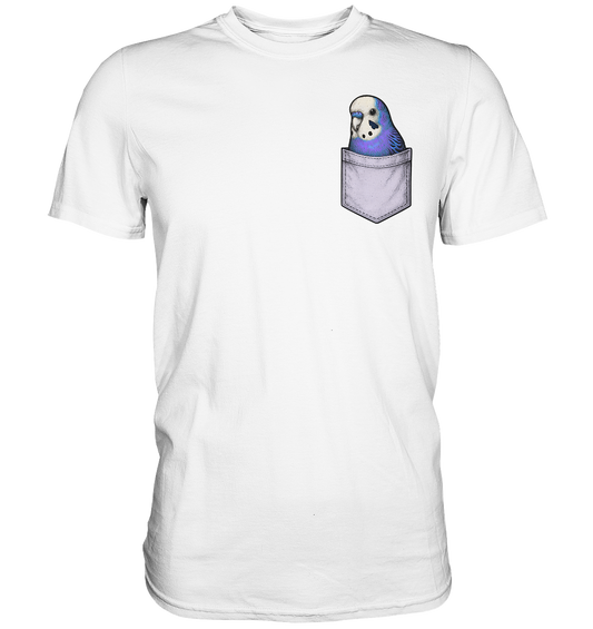 Peekaboo Pocket Bird – Lustiger Wellensittich im Hosentaschen-Style Violett - Premium Shirt