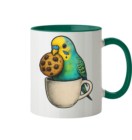 Cookie Time Budgie Mug – Cute Bird Coffee Art - Tasse zweifarbig